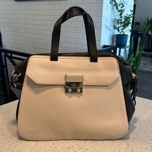 kate spade Two-Tone Black and Cream Leather Satchel with Gold Lock